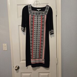 Studio One Black Midi Dress with Red and Gray Front Panel